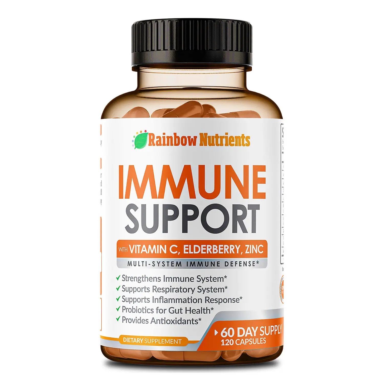 10 in 1 Immune Support Supplement (No Fillers) | Vitamin C, Zinc, Elderberry, Echinacea, Turmeric, Probiotics |Immunity Booster for Multi-System Immune Defense, Respiratory & Gut health | 60 Day Supply