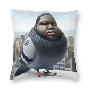 Funny Pigeon Face Art Print Pillowcase Decorative Cushion Cover Contemporary Style, Soft Polyester, Zipper Closure, Modern Home Decor, Durable Fabric, Machine Washable 18x18in
