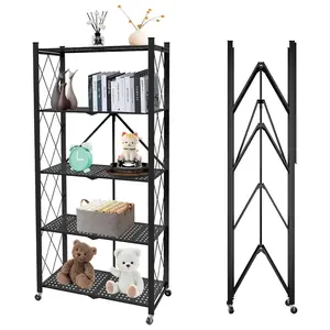 5-Tier Heavy-Duty Shelving Unit – Collapsible Rack with Wheels (1250lb Capacity) – Garage, Closet & Living Room Organizer – Easy Move & Space-Saving Design