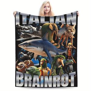 Brainrot Italian Art Soft Flannel Blanket - Bold Graphic Design, Cozy All-Season Throw for Sofa, Bed, Camping & Office, Mixed Colors, Polyester Fabric, Perfect Gift for Sports Fans & Outdoor Adventurers, Camping Accessory | Vibrant Graphic Throw 181
