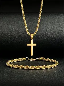 Retro Vintage Neutral Twist Necklace & Bracelet Set, Perfect for Father's Day, Christmas, New Year, Valentine's Day Gifts