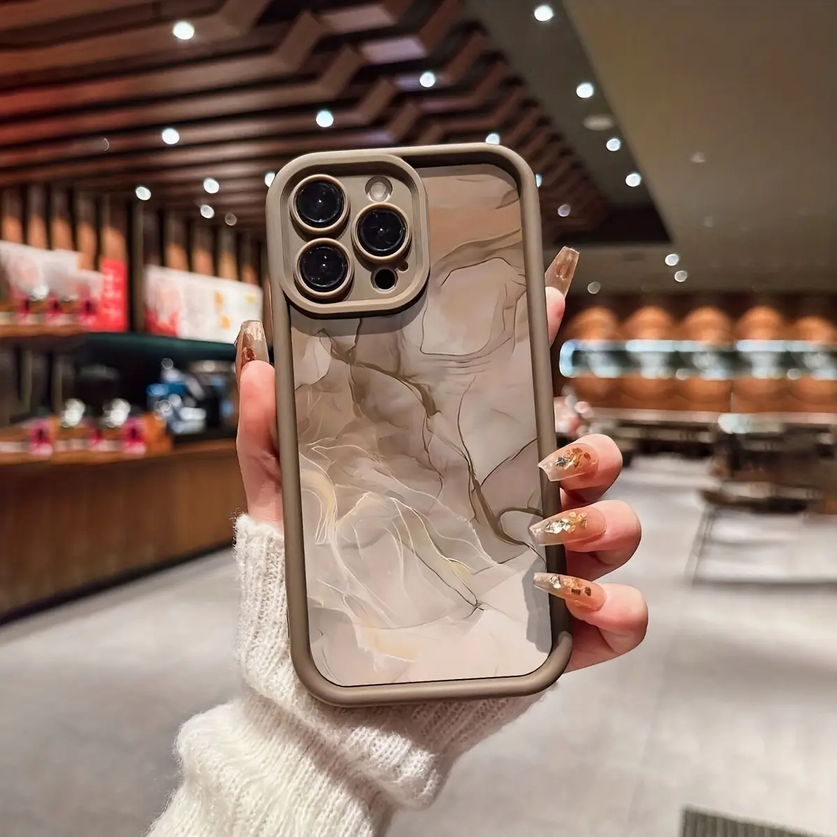 Marble Print Brown Soft TPU Silicone Casing for iPhone 17 Pro Max-16-16e-15-14 Plus-13-12 Mini-11-Air-X-XS, Straight Edge, Precise Cutouts, Protective Shockproof Drop Resistant Cover, 2D Printed Durable iOS-Fitting Smartphone Accessory Gift, Fits Ios, Mul