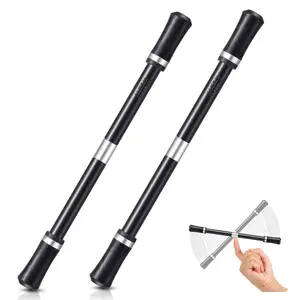 Spinning Pen Set - 2 Pieces Rolling Finger Rotating Gaming Trick Pen with Tutorial No Refill Stress Releasing Brain Training Toys for Adults Office Supplies Black and Silver