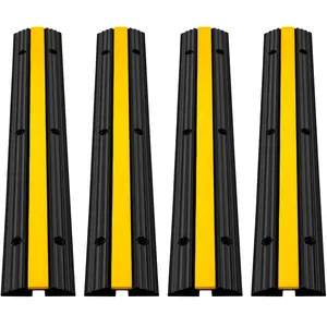 【FathersDayGift】VEVOR 4 Pack of 1-Channel Rubber Cable Protector Ramps Heavy Duty 22046Lbs Load Capacity Cable Wire Cord Cover Ramp Speed Bump Driveway Hose Cable Ramp Protective Cover