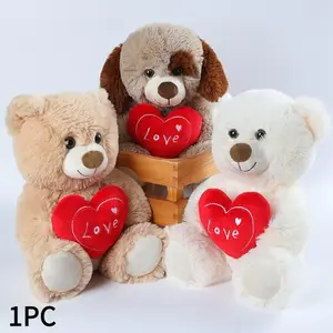 Cute Camel Color Teddy Bear with Heart, Soft Plush Animal Doll Gift for Valentine's Day, Adorable Bear Plush Toy for Girlfriend, Boyfriend, Kids