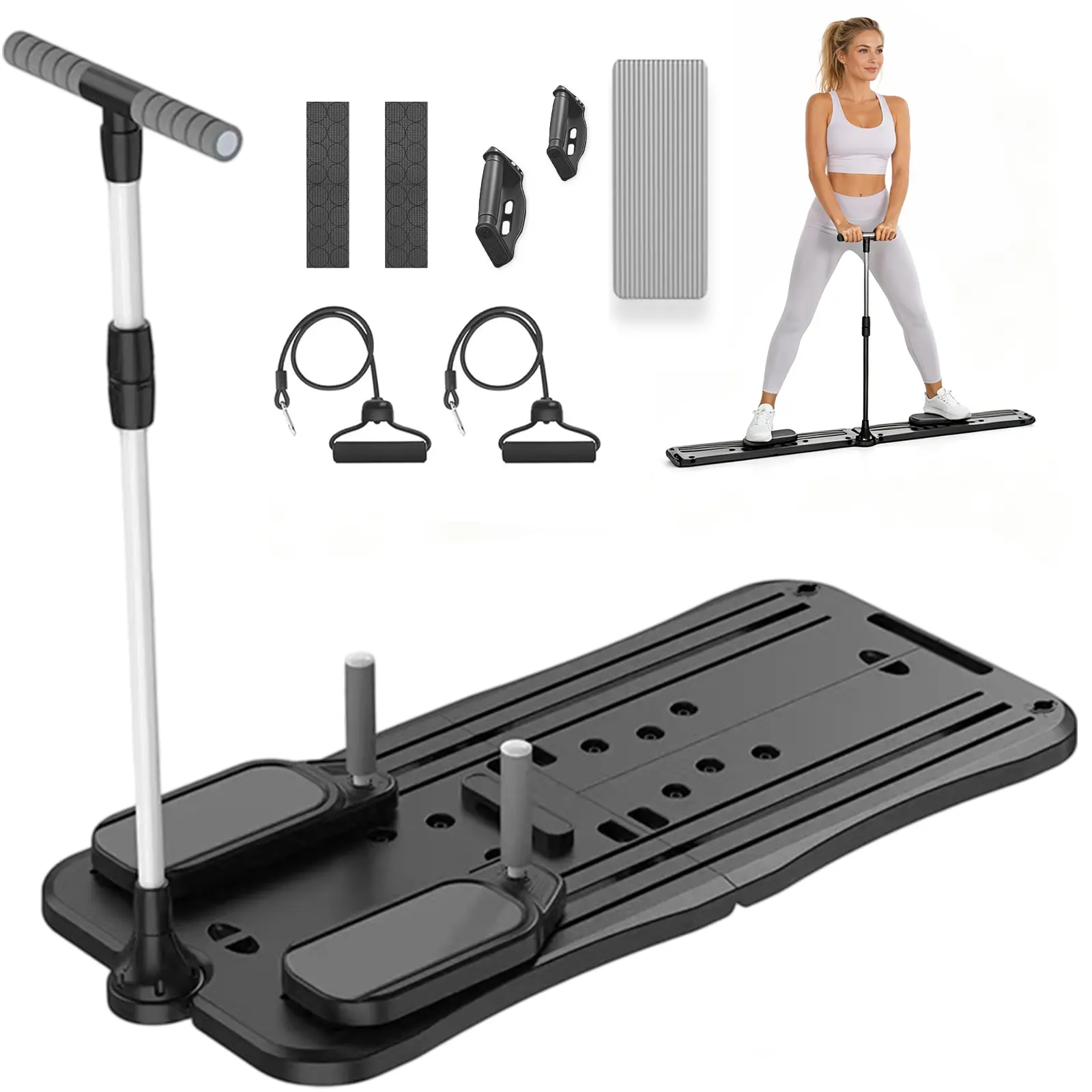 Foldable Pilates Reformer Board, 4-in-1 Multi-Functional Pilates Sliding Trainer, Full Body Workout Equipment for Home Fitness Training