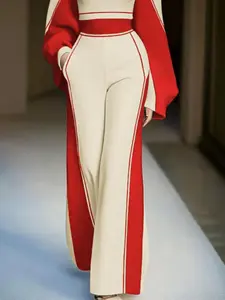 Women's Colorblock  Striped Print Wide Leg Pants, Casual Comfy Trousers for Daily Wear, Ladies Bottoms for All Seasons