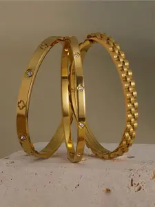 3 beautiful and charming 18K gold-plated stainless steel bracelet sets, fashionable style, suitable for women, suitable for leisure, gifting, festivals, birthdays, weddings, Valentine's Day gifts
