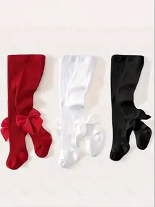 3 Pairs Baby Bow Knit Leggings Set, Soft Breathable Autumn Winter Pants, Stockings, Tights, Comfortable Fit