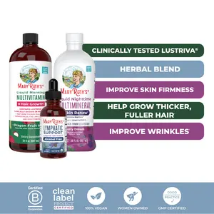 MaryRuth's Daily Lymphatic Support + Liquid Hair Growth & Skin Renew Bundle - Liquid Morning Multivitamin + Hair Growth Dragon Fruit Melon 30 oz - Liquid Nighttime Multimineral + Skin Renew 30 oz - Lymphatic Support Herbal Blend 1 oz