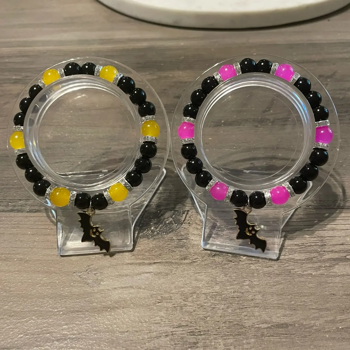 Bat bracelets matching pink yellow white