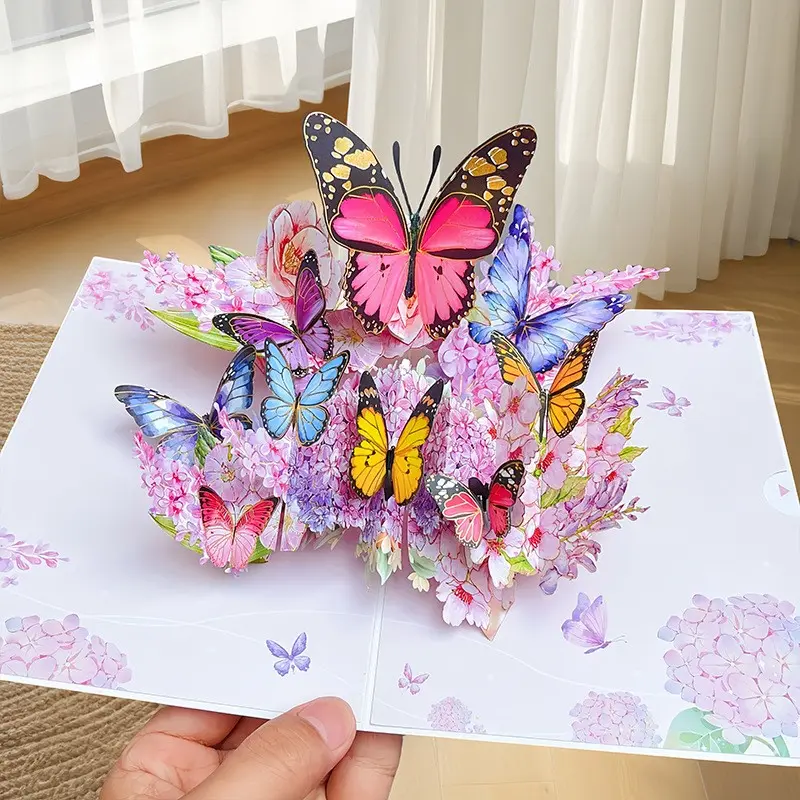 Pop-up flower card, creative 3D paper bouquet butterfly greeting card, birthday, thank you, anniversary card,suitable for Valentine's Day, Mother's Day, Teacher's Day, anniversary, mother, wife, friend