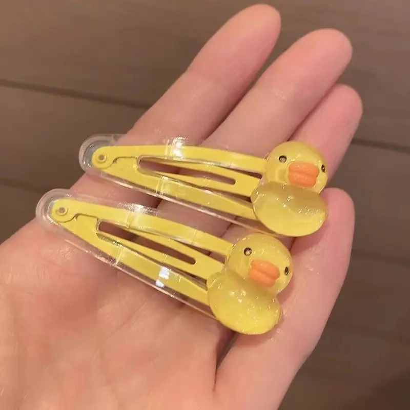 2pcs/Set Cute Cartoon Duck Hair Clips, Sweet Tulip Flower BB Hairpins for Girls, Transparent Yellow Duckling Side Bangs Accessories, Animal Shape Oblong Hair Barrettes for Teens 14+
