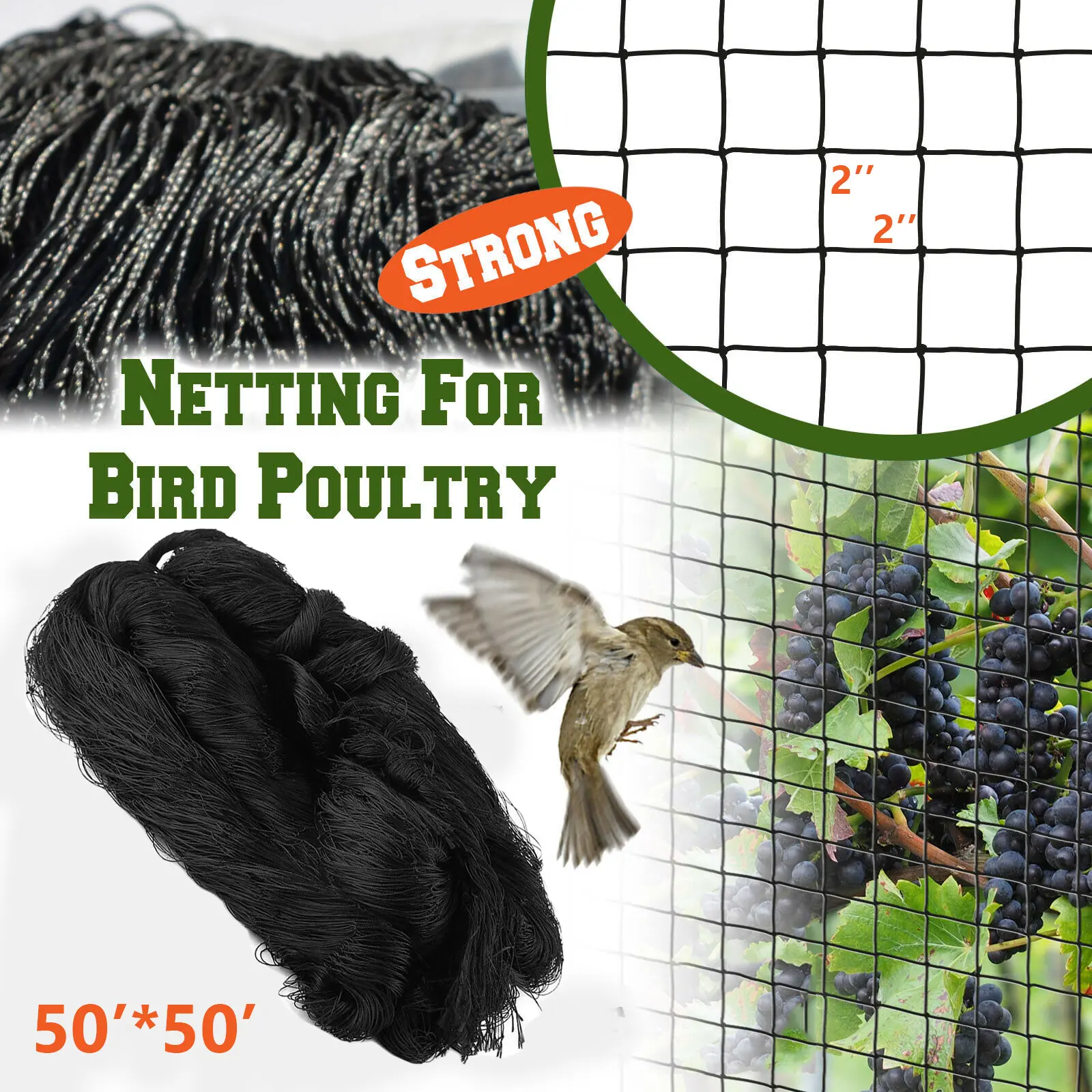 50X50ft bird net poultry quail net chicken net barrier garden -