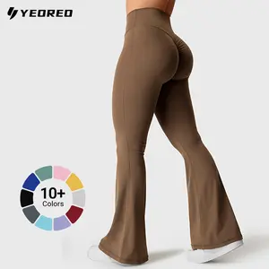 YEOREO Women's High Waisted Ruched Sports Flare Leggings, V-Cross Snatched Waist Bootcut, Booty Lifting Spandex for Gym, Sports Bottoms, Gym Outfits summerwins