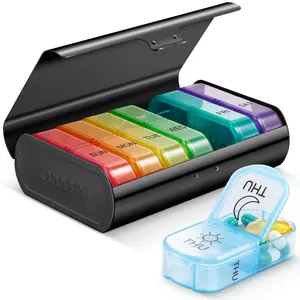 Metal XL Weekly Pill Organizer 2 Times a Day - Large Travel Meds Organizer 7 Day AM PM Pill Box for Medicine, Vitamins, Supplements - Portable Twice Daily Pill Case Container