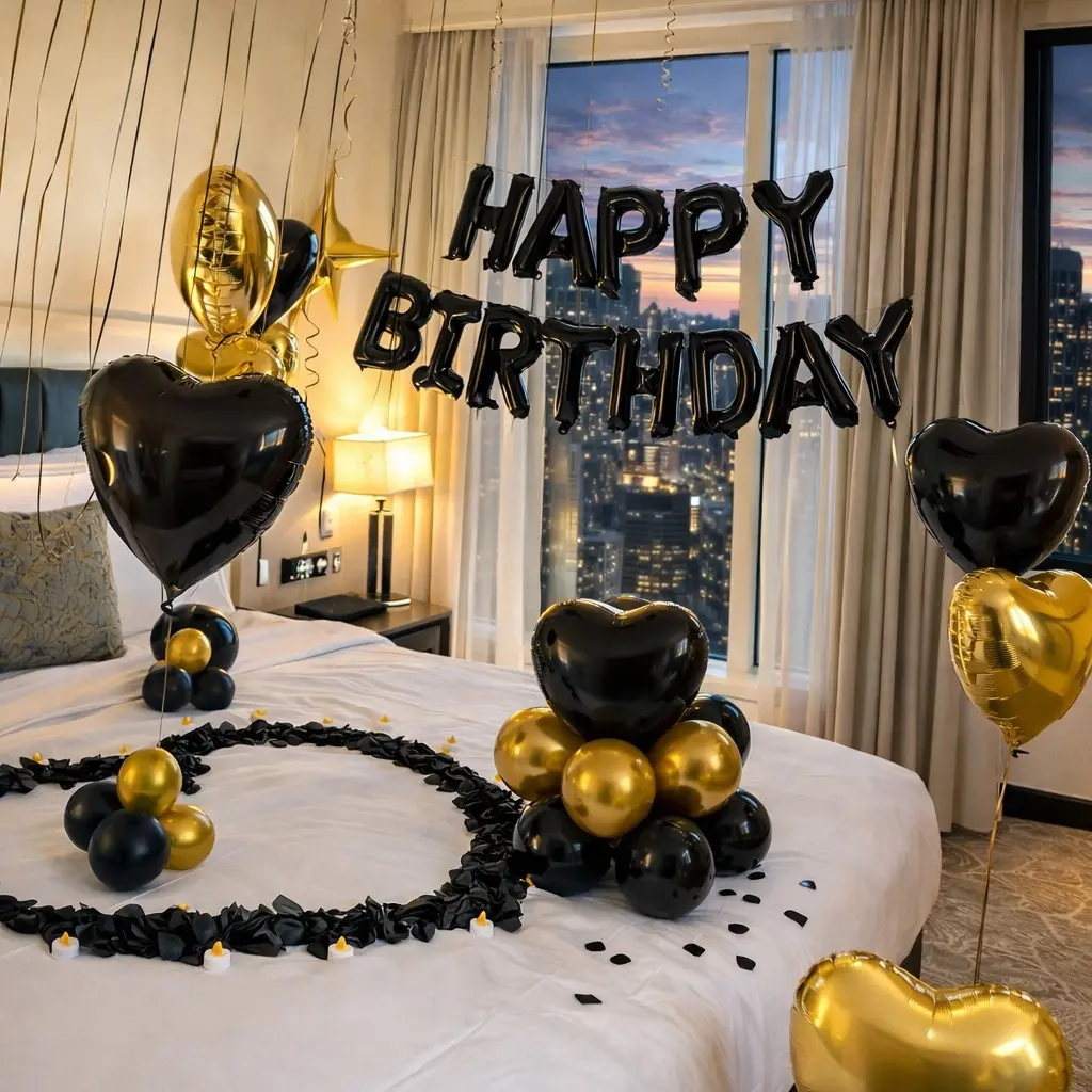 47PCS Birthday Balloon Decoration Set, Happy Birthday Foil Letter Balloons with Heart Balloons and Latex Balloons for Bedroom Decor, Hotel Room Surprise, Party Backdrop and Celebration Setup