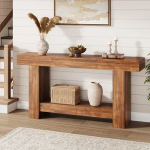 Garvee 47" Farmhouse Console Table for Entryway and Living Room - 2-Tier Sofa Table with Open Storage, Sturdy Wooden Design, Rustic Brown Accent Table for Hallway and Behind Couch