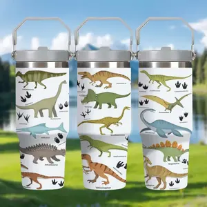 1pc Dinosaur Identification Guide with Full Embroidery Design, 30oz Stainless Steel Keep-Cool Cup with Lid and Spout, Insulated Travel Drinkware, suitable for outdoor camping, travel, couple, friends, hot and cold drinks
