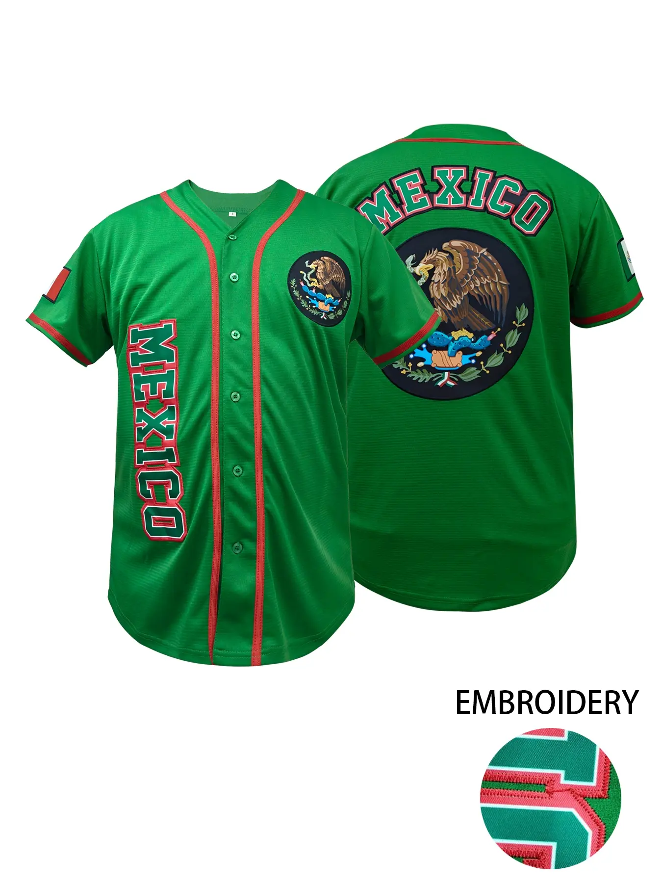 High Quality Men's "MEXICO" Embroidered Baseball Jersey,Loose Short Sleeve Comfortable Embroidery Sportswear Breathable Baseball Shirt, Sport Outdoor Clothing, Perfect for Outdoor Sports, Casual Wear, Unisex All Seasons