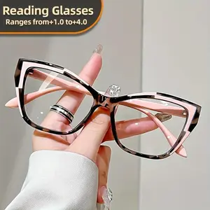 Elegant cat eye reading glasses for women-fashionable color block design, anti-blue light, + 1.0 to + 4.0 strength Red