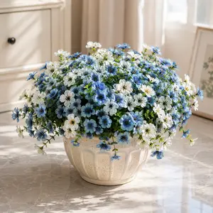 7 Bundles, 14 Bundles, 28 Bundles Realistic Faux Flowers, Decorative Artificial Flowers, Blue & White Artificial Floral Arrangement for Home Decor, Perfect for Porch, Patio, Balcony & Table Centerpiece