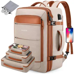 BAGSURE 42L Carry On Travel Backpack, Flight Approved Expandable Luggage Bag with Hidden Straps, No Wheels or Handle, Weekender Work Backpack with Packing Cubes for Men Women Organized Daypack