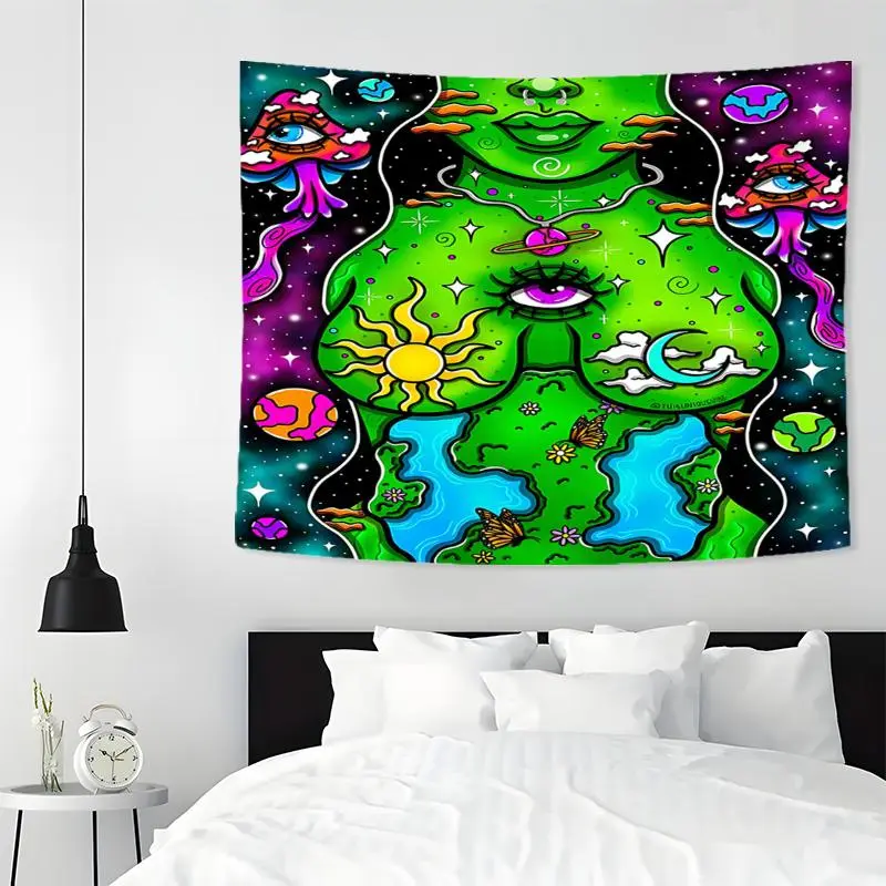 Psychedelic Nature Abstract Pattern Tapestry, Aesthetic Wall Hanging Decor, Polyester Tapestry Wall Mural for Bedroom Home Office Decor, Flowers, Bedroom Decor, Floral Motifs