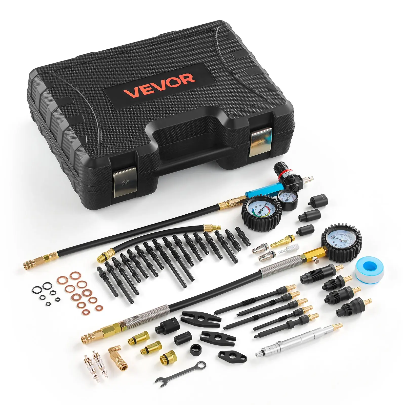 【DealsForYouDays】VEVOR Engine Cylinder Compression Tester Kit, 0-700 PSI Pressure Gauge & 0-100 PSI Leak Gauge, Automotive Leak Down Tester Kit with 4 Adapters, Pressure Check & Leakage Rate Test on Cars, Motorcycles