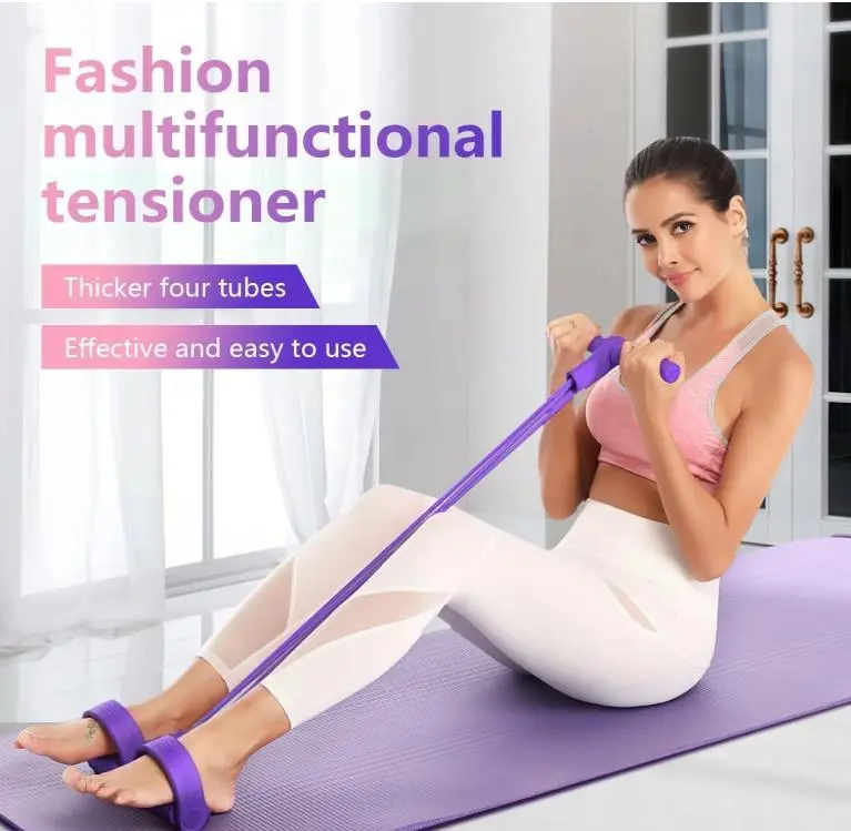 Multi-Functional Fitness Resistance Band Set - 4 Elastic Yoga Pedal Pull Tubes & Handle-Equipped Bands for Full-Body Training, Abdominal/Lower Back/Arm/Leg Toning & Stretching