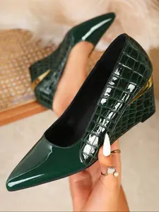 Women's Wedge Heel Slip-On Shoes, High Heels, Fashionable Lightweight Comfort Design, Casual Party Wear, All Season PU Leather Mules