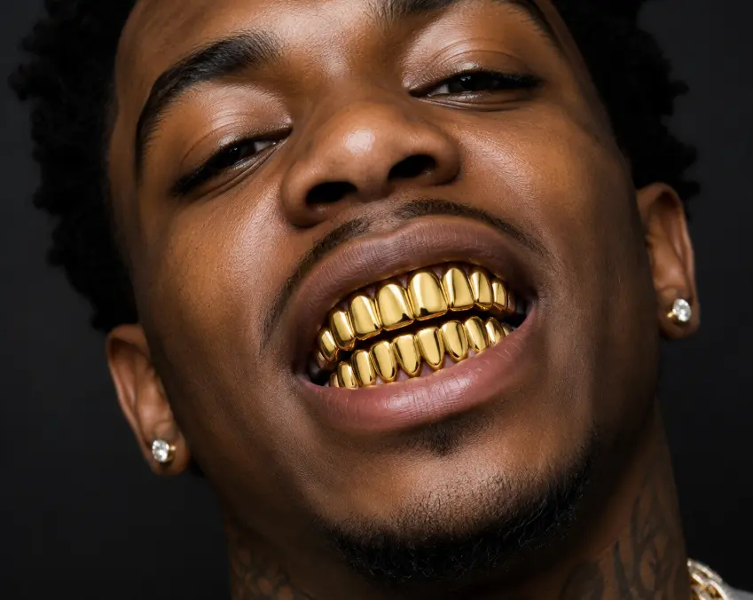 Custom Fit 18K Gold Plated Upper & Lower Grillz Set with Molds