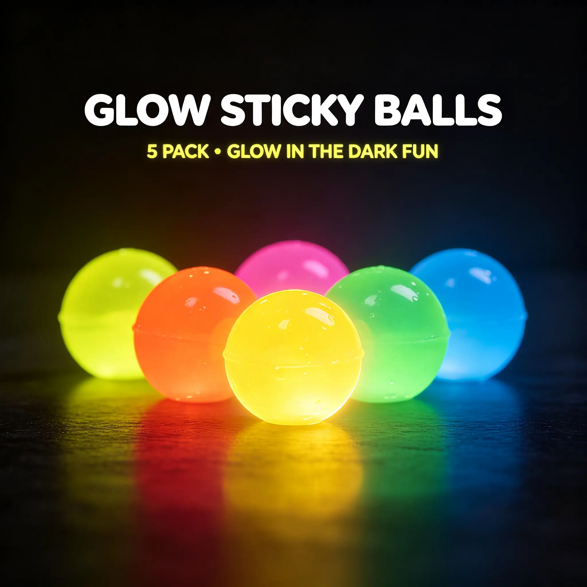 Glow Sticky Balls 5 Pack - Vibrant Glow in the Dark Fun for Kids and Adults - Perfect for Parties and Games