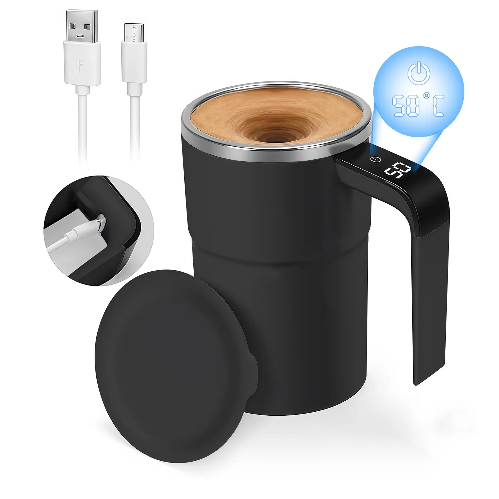 Electric Self-Stirring Reusable Drink Mug with LCD Temperature Display - Ideal for Coffee, Milk, Home Kitchen, Travel, Valentine's Day Gift