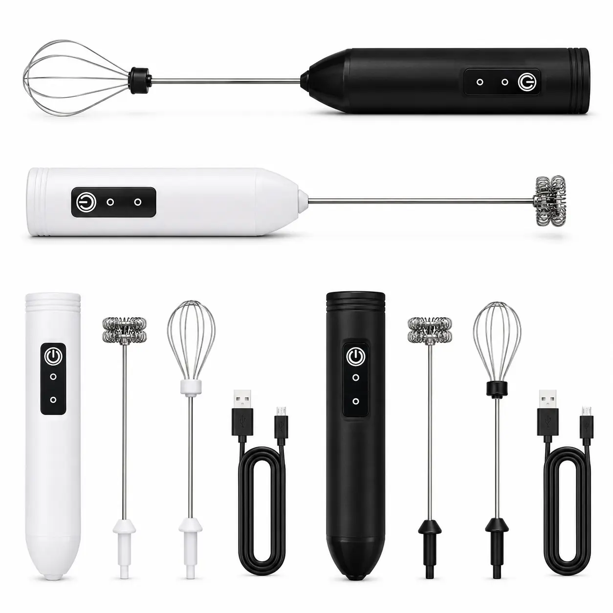 Rechargeable Electric Egg Beater Set with Interchangeable Detachable Spherical Mixing Head, Spring Mixing Head, USB Charging Cable, Attachable Parts, Compact Handle for Home Kitchens Egg-Cream-Milk Mixing Tasks