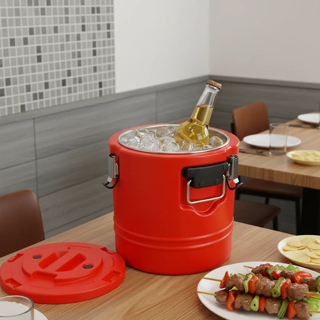 Round 15Qt Insulated Bucket with PU Foam - Indoor Furniture Countertop Insulated Drink Holder for School, Party, Outdoor Banquet, 15L