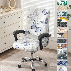 Stretch Office Chair Covers with Zippers, Printed Computer Chair Covers for Armchairs, Removable Swivel Boss Chair Covers, Elastic Slipcover