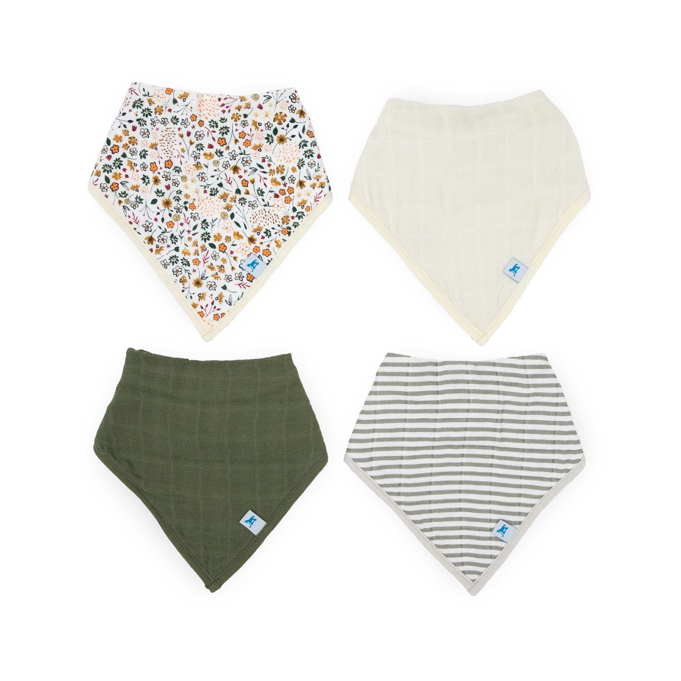 Cotton Muslin + Fleece Bandana Bib 4 Pack - Pressed Petals