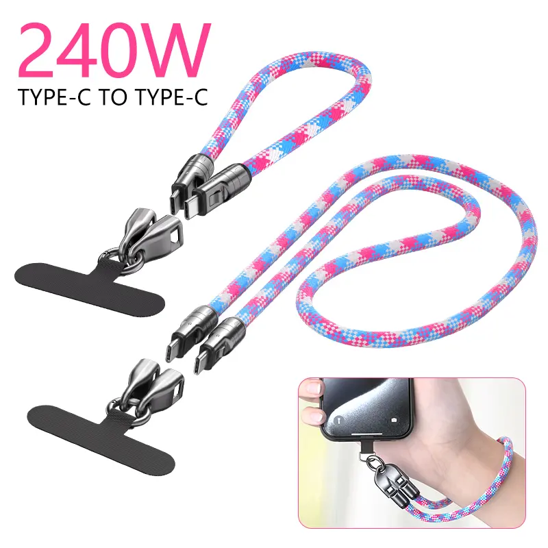 TechGear 240W USB-C Fast Charging Crossbody Lanyard Phone Straps & Charms - 7mm Nylon Mobile Accessory, Clip-and-Go Wrist Strap for iPhone, Samsung, Pixel (No Warranty)