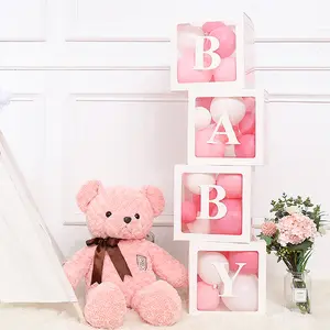 Baby Paper Balloon Box Baby Boxes With 4 pcs Letters,White Clear Balloon Box Blocks for Baby Shower Gender Reveal Decoration,Kids Birthday Party Decor