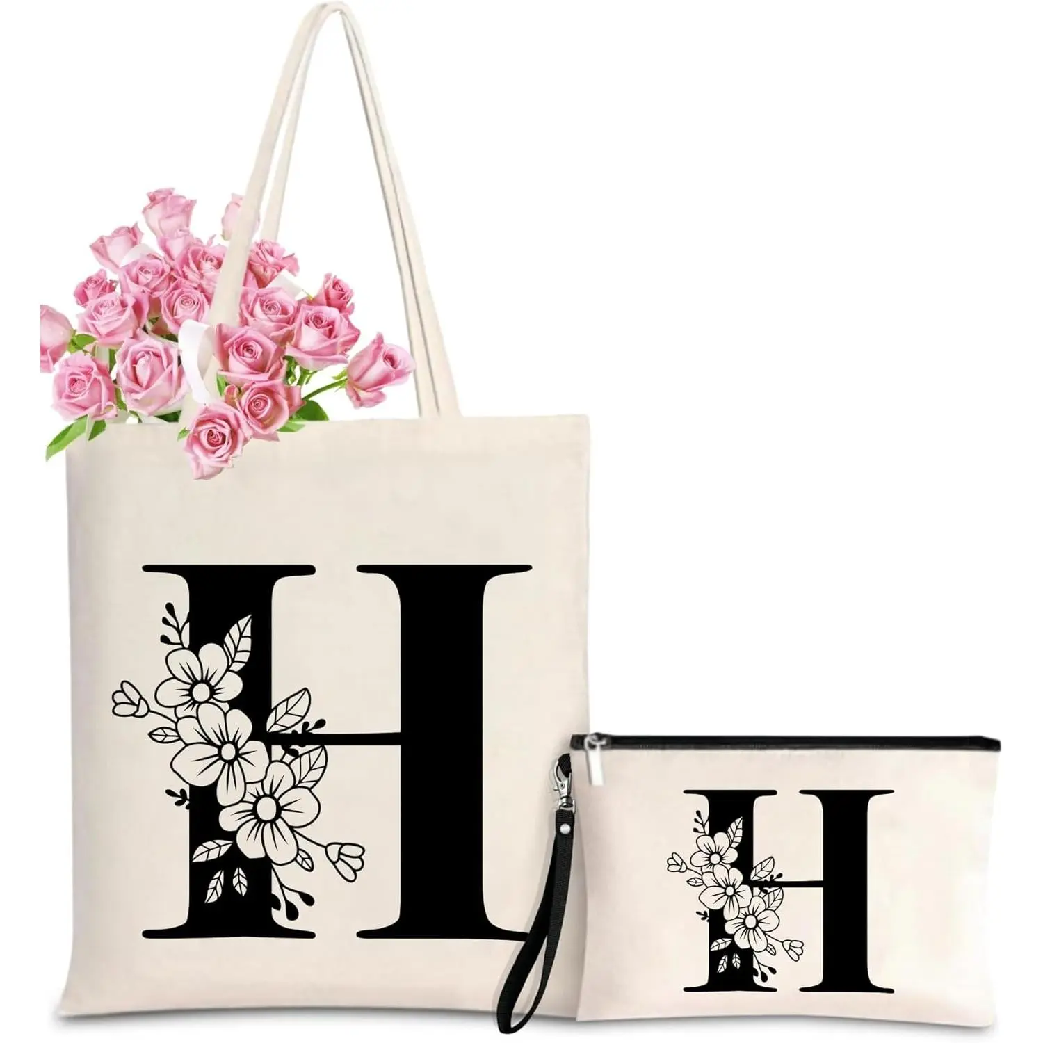 Personalized Initial Tote Bag for Women - Monogrammed Bags with Makeup  Bag for Wedding, Birthday, Teacher, Mother's Day