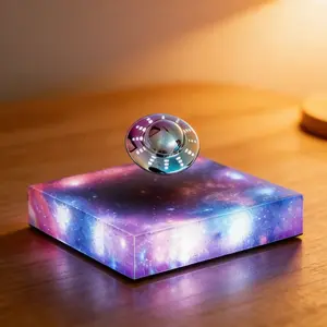 Magnetic Levitation UFO Ornament with LED Lighting and Galaxy Base - Floating Desktop Accent for Modern Home, Room Decor