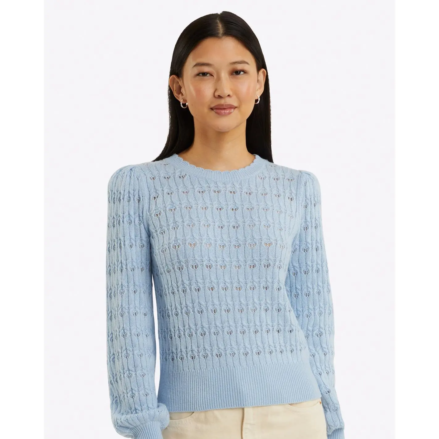 Puff Sleeve Sweater in Pointelle