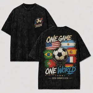 One Game One World Vintage Washed Soccer Fan Graphic Tee 2026 Global Football Shirt International Sports Lover Gift fathersdaygift oversized tshirt men
