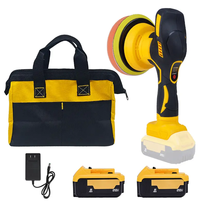 Cordless car polishing machine compatible with 20V yellow battery, equipped with a polisher and shock absorber, 6 speed settings, up to 6,800 RPM, cordless design suitable for car detailing/polishing/waxing (battery not included).
