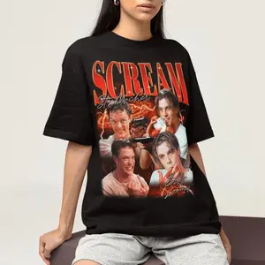 Women's Casual Cotton Fashion Round Neck Billy Loomis & Stu Macher Print T-Shirt - Skeet Ulrich Merch, Light Fabric, Loose Comfortable Go-To Top