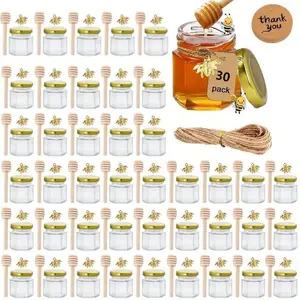 30 Pack Mini Glass Honey Jars, 1.5oz Hexagon Favor Jars for Wedding & Baby Shower