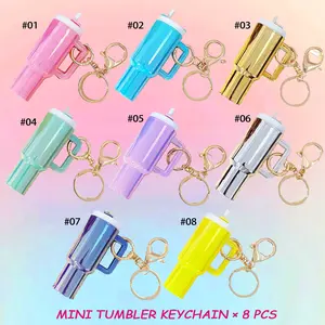 Mini Cup Keychain Gift Set - 8 Piece Colorful Mini Containers, Holds Lipstick and Small Accessories, Cute Practical Decor, DIY Parts