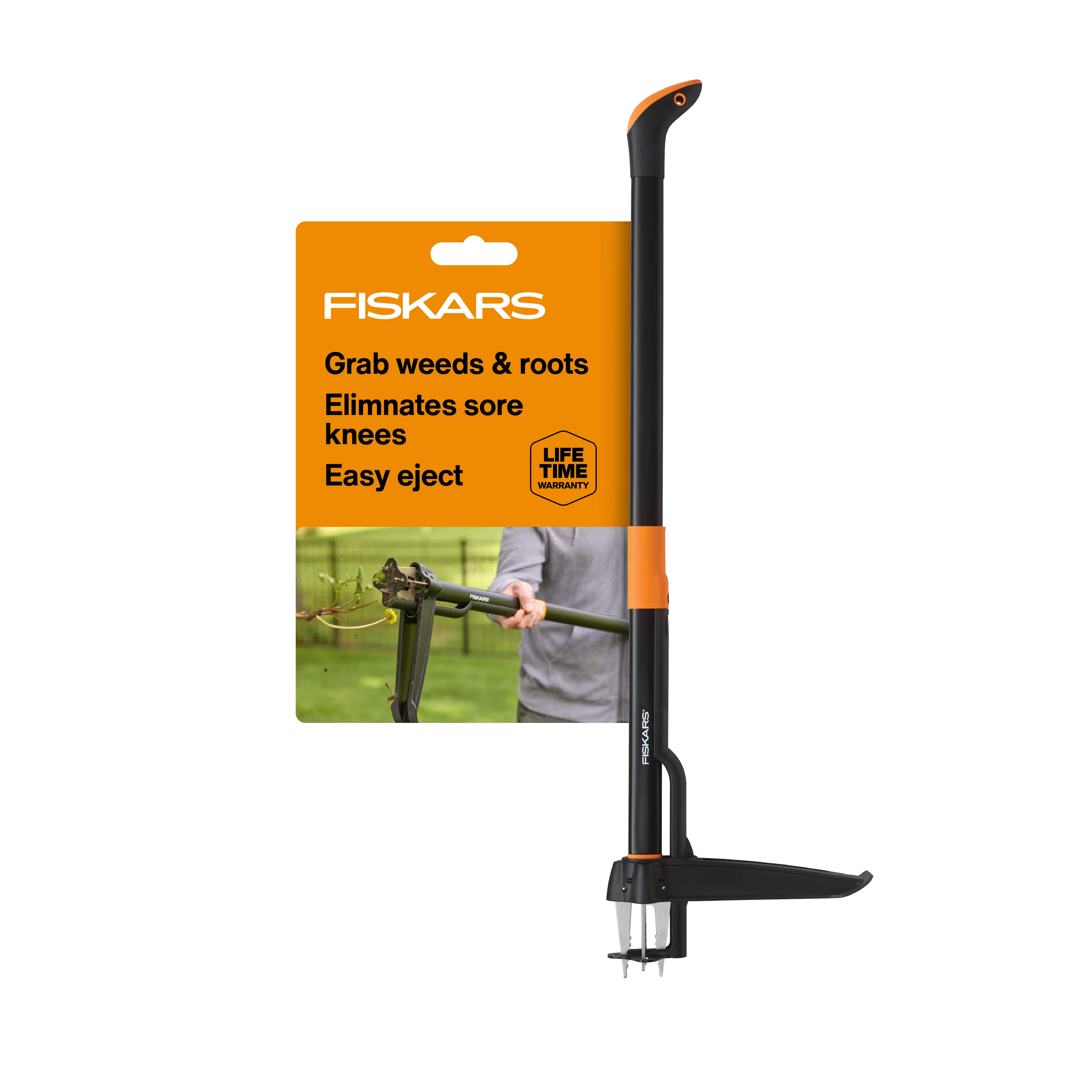 Fiskars 4-Claw Stand-Up Weed Puller Tool - 39" Ergonomic Handle, Easy-Eject Mechanism, Lightweight Design for Home Improvement Garden Weed Removal