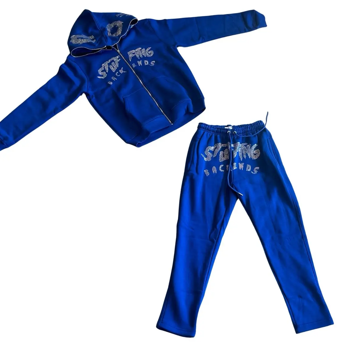 Men's Rhinestone Studded Jogger Set with Backends Stuffing - Tops&bottoms, Menswear